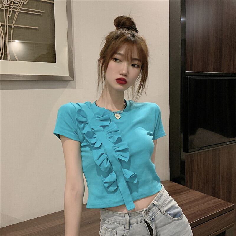 サマーブルーTシャツ スプリングレッドトップス 春物 夏物 YY-ファッション47357670072