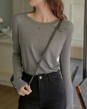 Round neck long sleeve simply tops L0120