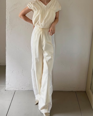 Mixed Material Side Stripe Pants / ECRU