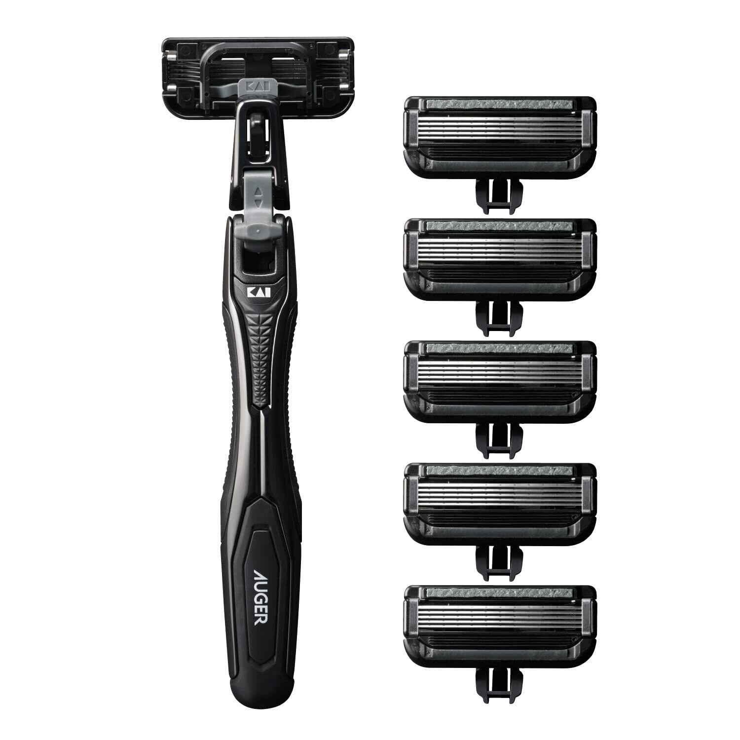 【在庫処分】AUGER 5枚刃 カミソリ コンボパック ホルダー+替刃 6個付 (貝印(Kai Corporation) AUGER (オーガー) 髭剃り 替刃交換式 男性 メンズ)