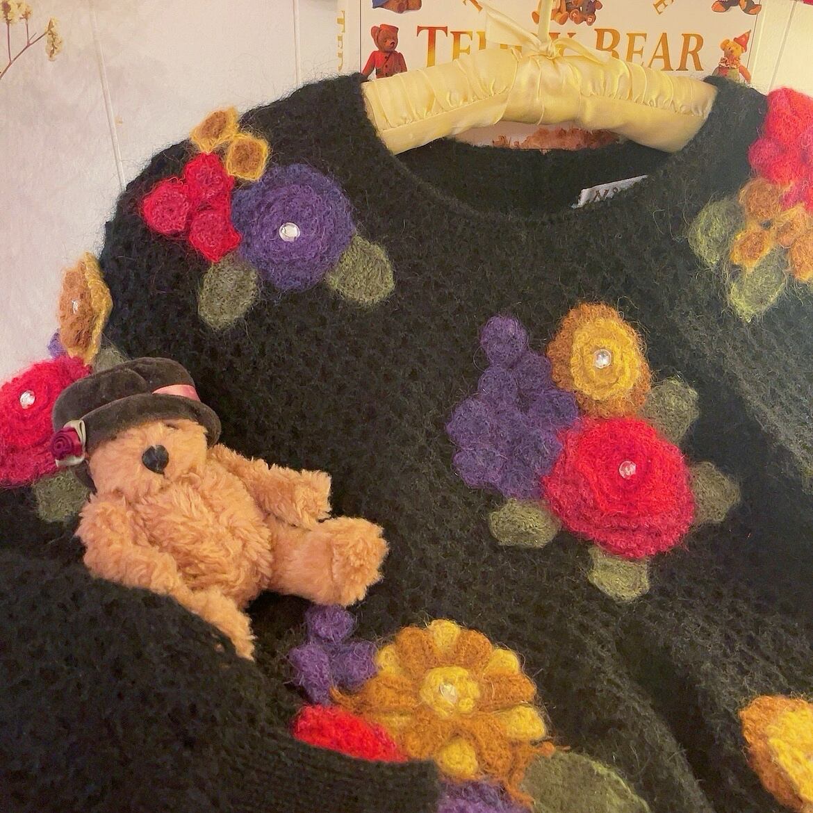 colorful flower stone mesh knit sweater