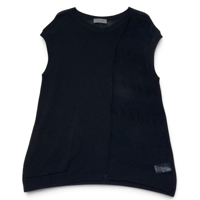 Yohji Yamamoto pour homme 7ゲージ スイッチボーダー Vネック ベスト ブラック ヨウジヤマモト