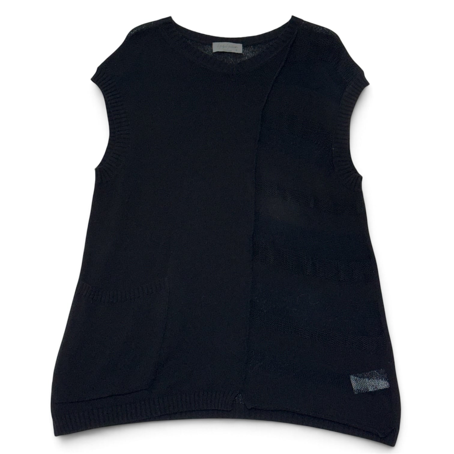 Yohji Yamamoto pour homme 7ゲージ スイッチボーダー Vネック ベスト ブラック ヨウジヤマモト
