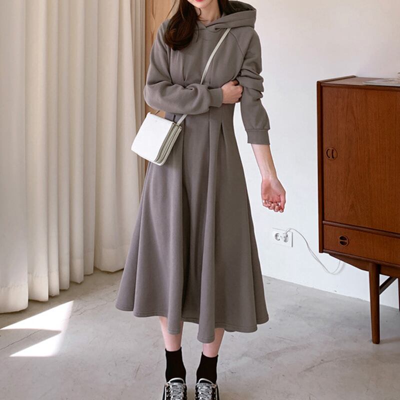 ワンピース 全3色展開 パーカーワンピース カジュアル キャメル ブラック ライトグレー Miyabigo