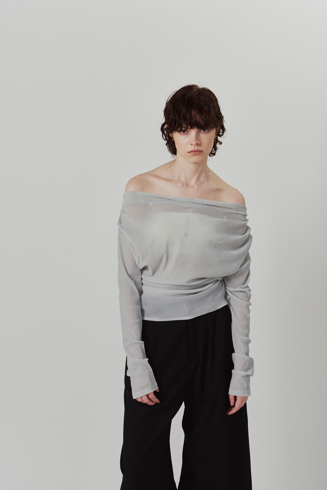 Off Shoulder Velour Top / BLUE - 5