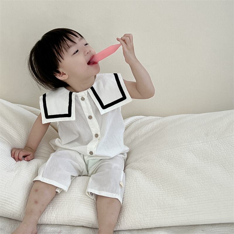 【BABY】夏新作 セーラーノースリーブオールインワン
