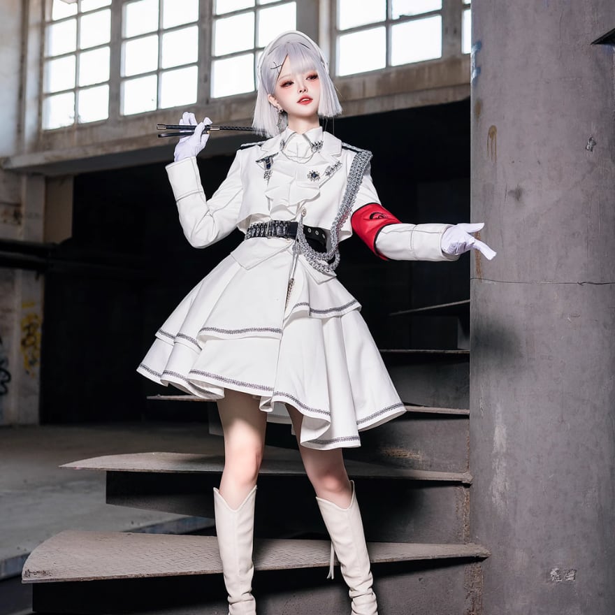 現品即納 ゴスロリ ホワイト S 軍服ゴシック 3点セットアップ ライブ衣装 コスプレ衣装