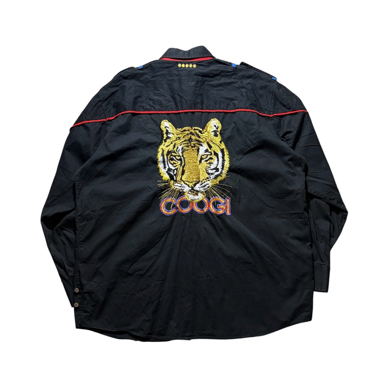 COOGI tiger embroidery black cotton shirt