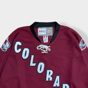 【CCM】カナダ製 NHL コロラドアバランチ オフィシャル アイスホッケー ゲームシャツ COLORAD AVALANCHE VINTAGE HOCKEY メッシュ 刺繍 ナンバリング 33 バックネーム ビッグシルエット Officiel US古着