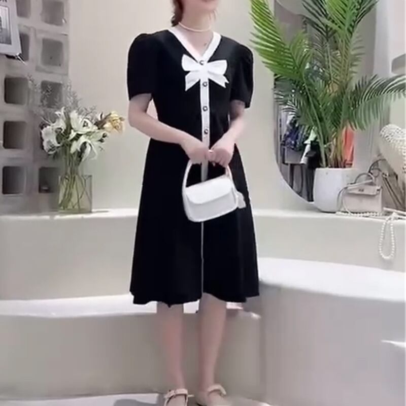 サマースタイルVネックリボンホワイトドレス 大きめサイズ 夏物 ミックスインファッション22853561373