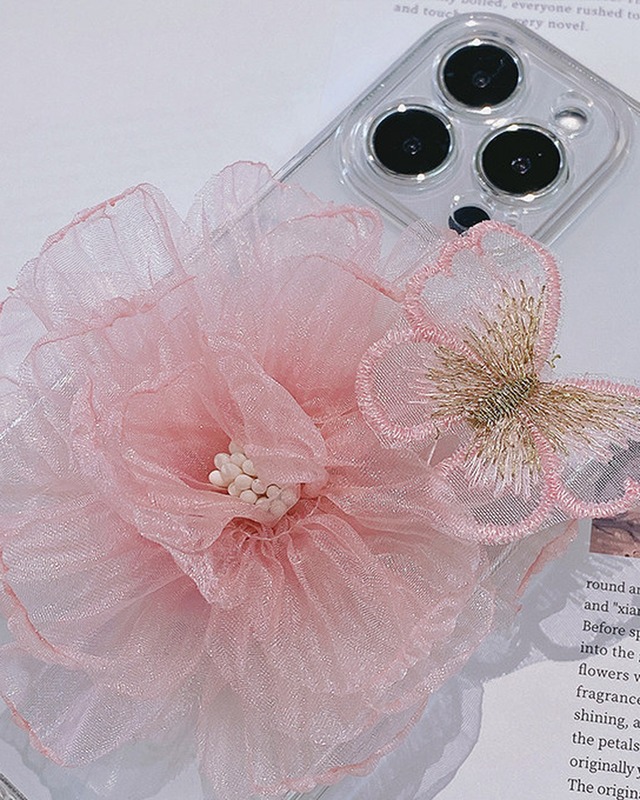 シアーフラワー＆バタフライ クリアiPhoneケース スマホケース（26 colors）
