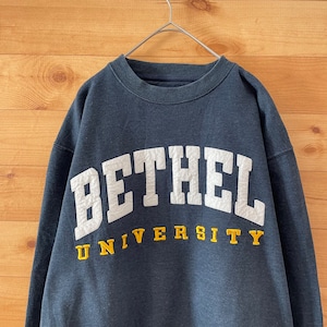 【JANSPORT】メキシコ製 カレッジ ベテル大学 BETHEL UNIVNRSITY 刺繍ロゴ スウェット トレーナー M US古着