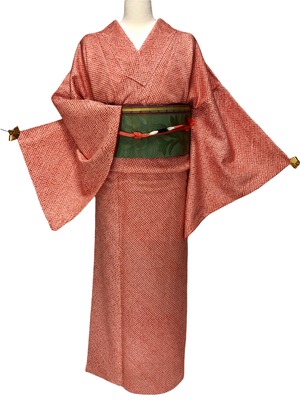 小紋 袷着物 着物 きもの カジュアル着物 リサイクル着物 kimono 絞り 総絞り Lサイズ ゆったりサイズ 中古 仕立て上がり 送料無料 身丈160.5cm 裄丈67.5cm