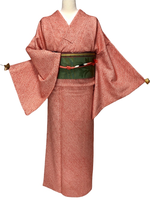 小紋 袷着物 着物 きもの カジュアル着物 リサイクル着物 kimono 絞り 総絞り Lサイズ ゆったりサイズ 中古 仕立て上がり 送料無料 身丈160.5cm 裄丈67.5cm