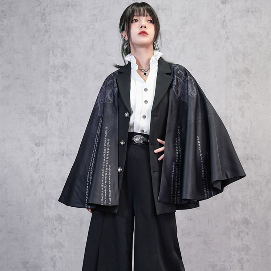 サブカル系 羽織り 漢字プリント 古怪舍 アラサーファッション ストリートファッション