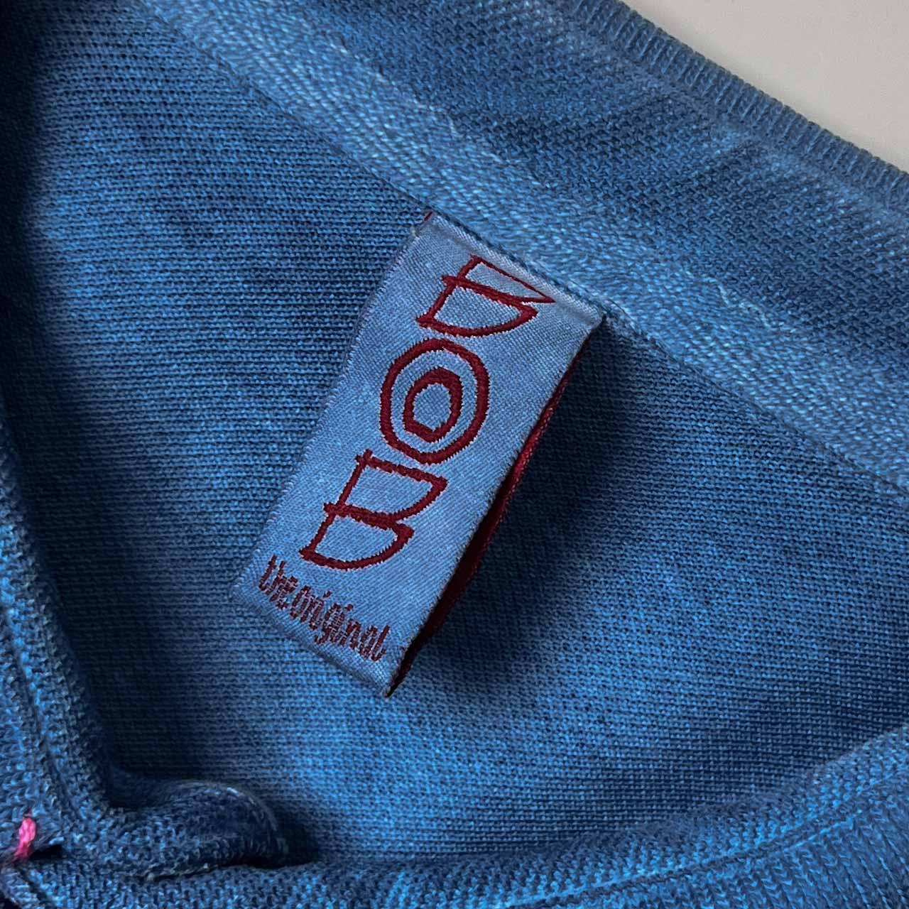 イタリア製 BOB ボブ 花柄 刺繍 鹿の子 半袖 ポロシャツ L/くすみブルー レディース