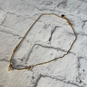 Dior ロゴマーク スター&フェイクパール ネックレス ゴールド A-12155