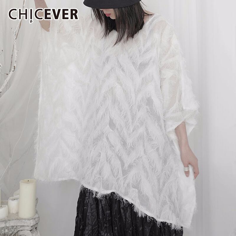 CHICEVER非対称Tシャツ女性Oネックハーフスリーブフリーサイズルーズサマーシャツ2020服 半袖 夏物 6base575034719590