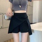 High-waisted black midi skirt with slit (ME344)
