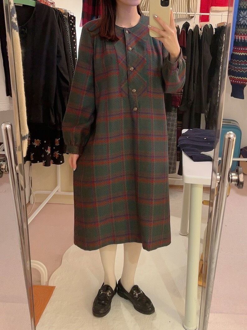 green check a line wool one-piece