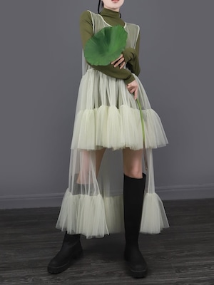 Asymmetry cut mesh dress*S-1172
