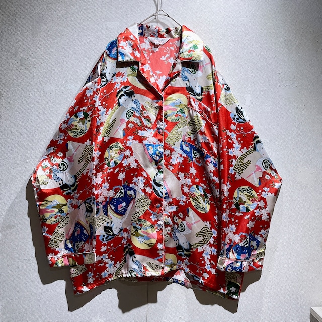 1990s ” Japonism Art ” full pattern vintage loose Open collar shirt