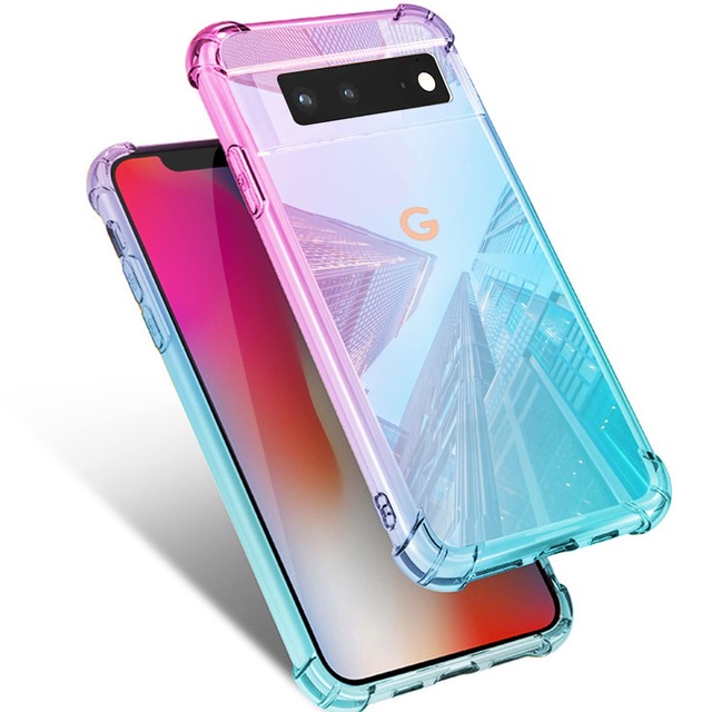Mnunjiajia 対応 Google Pixel 6 用ケース クリア 耐衝撃 薄型 グラデーション TPU ピンク/グリーン