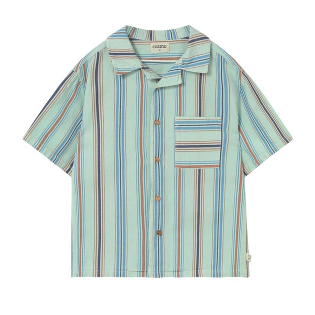 ＜COZMO＞Shirt Iro  ストライプ コットン シャツ (aqua striped)