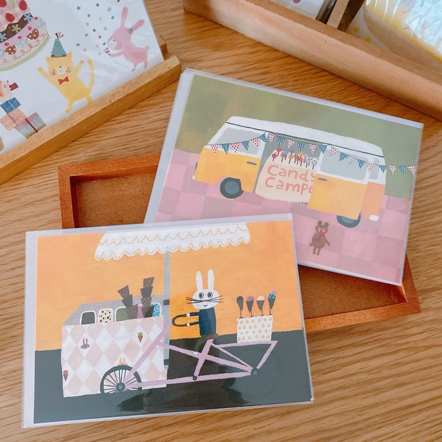 パピアイラストポストカード アイスクリーム屋さん Candy Camper Deteru