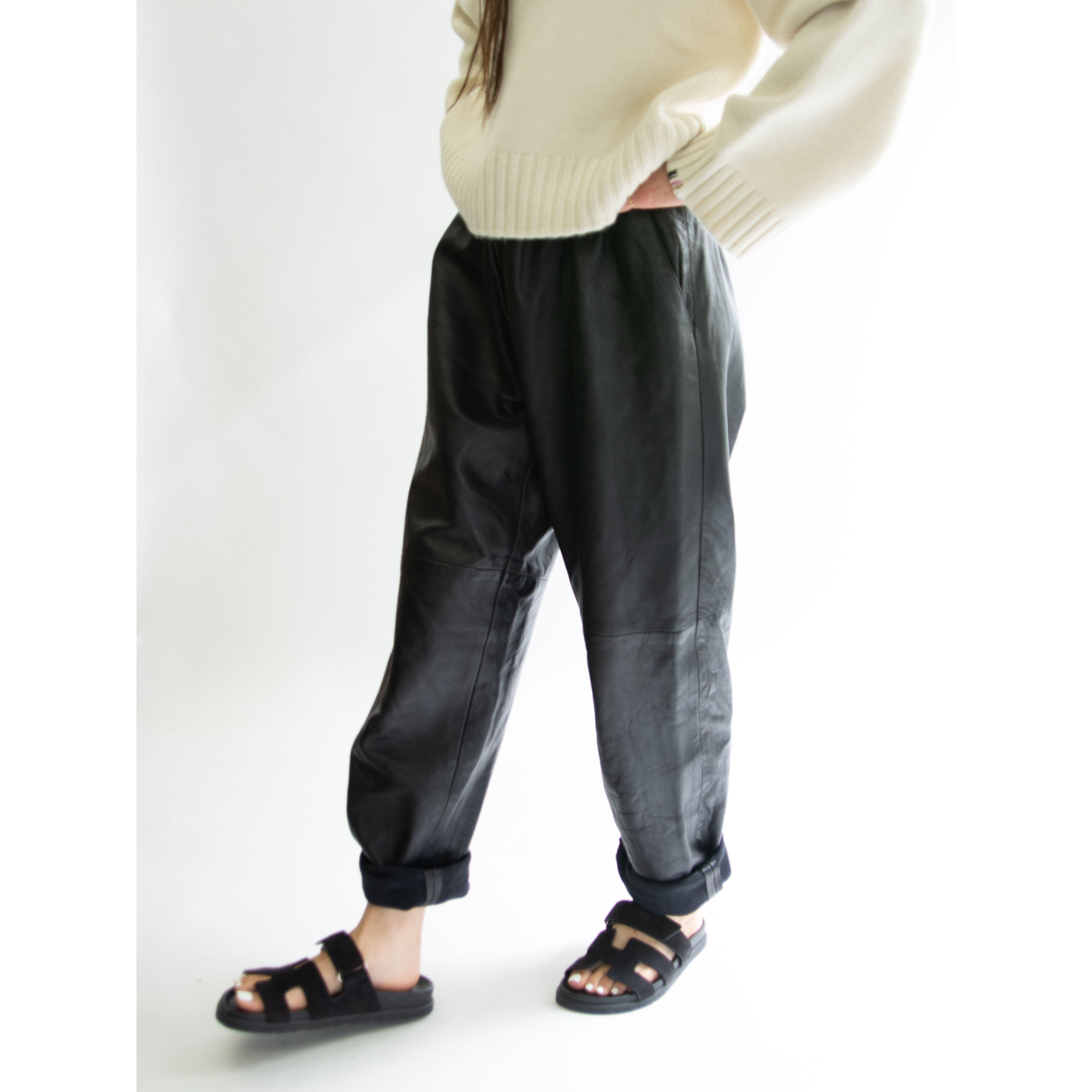 【Made in France】2tuck leather tapered pants（フランス製 2タックレザーテーパード パンツ）11a