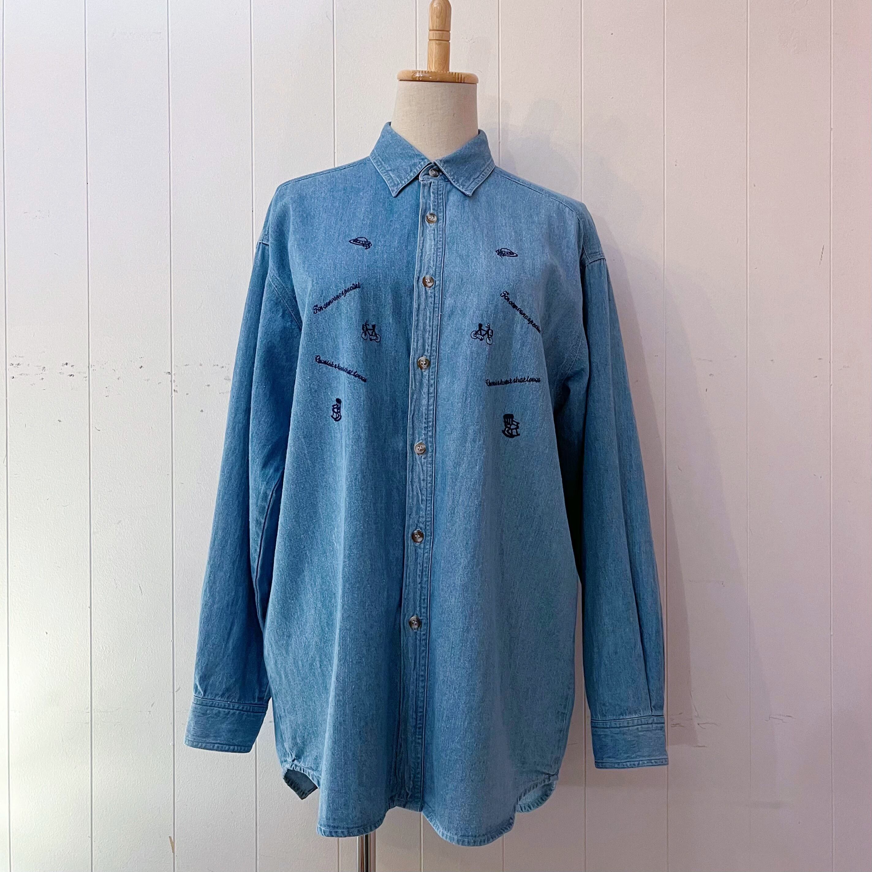 mini icon embroidery denim shirt