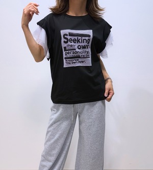 ミカーレミカーレ MICALLEMICALLE メッシュ使いロゴTシャツ
