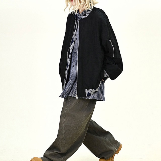 アーガイルアクセントカジュアルブルゾン 2col   R01134