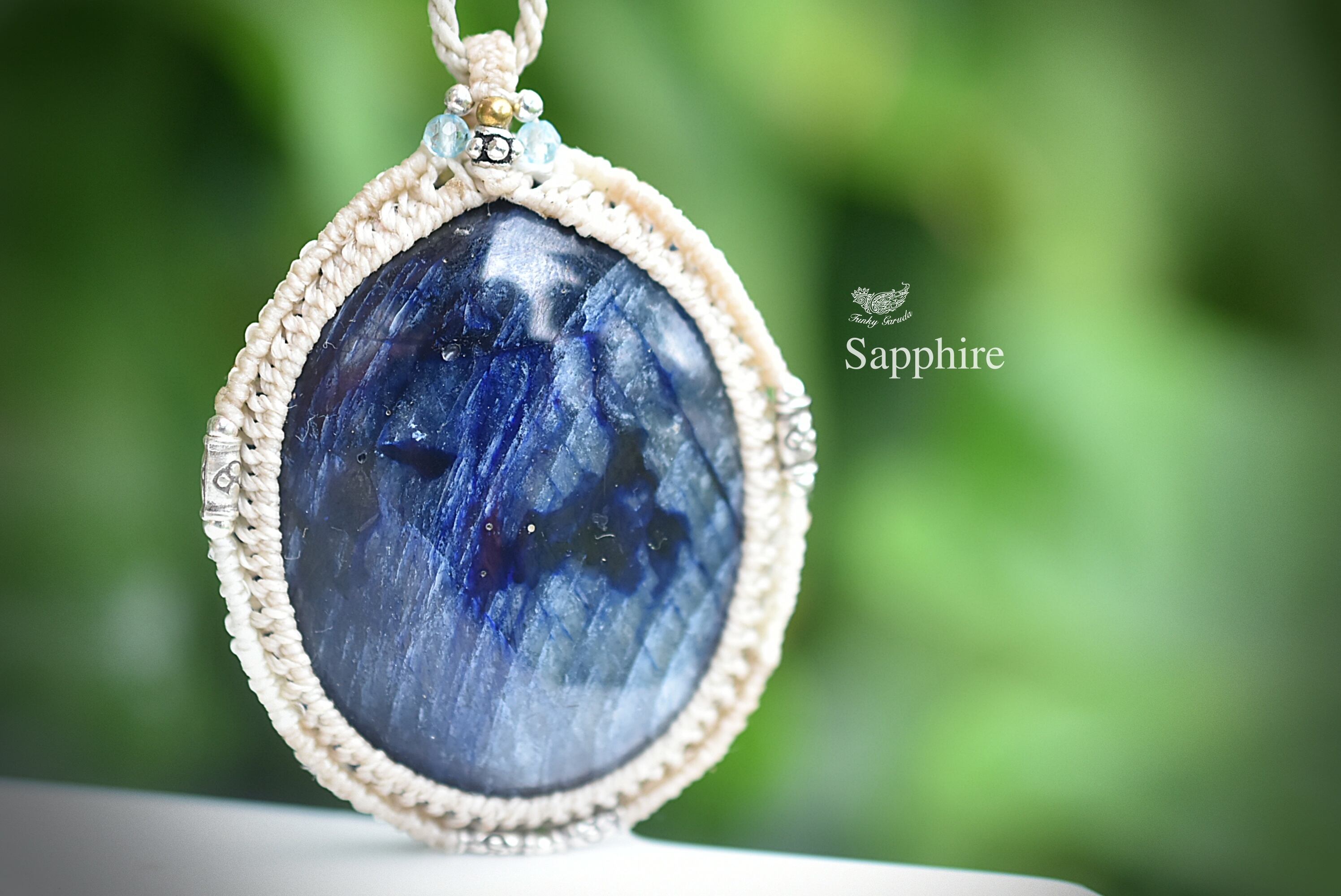 レアもの★特大★ブルーサファイア マクラメネックレス1077