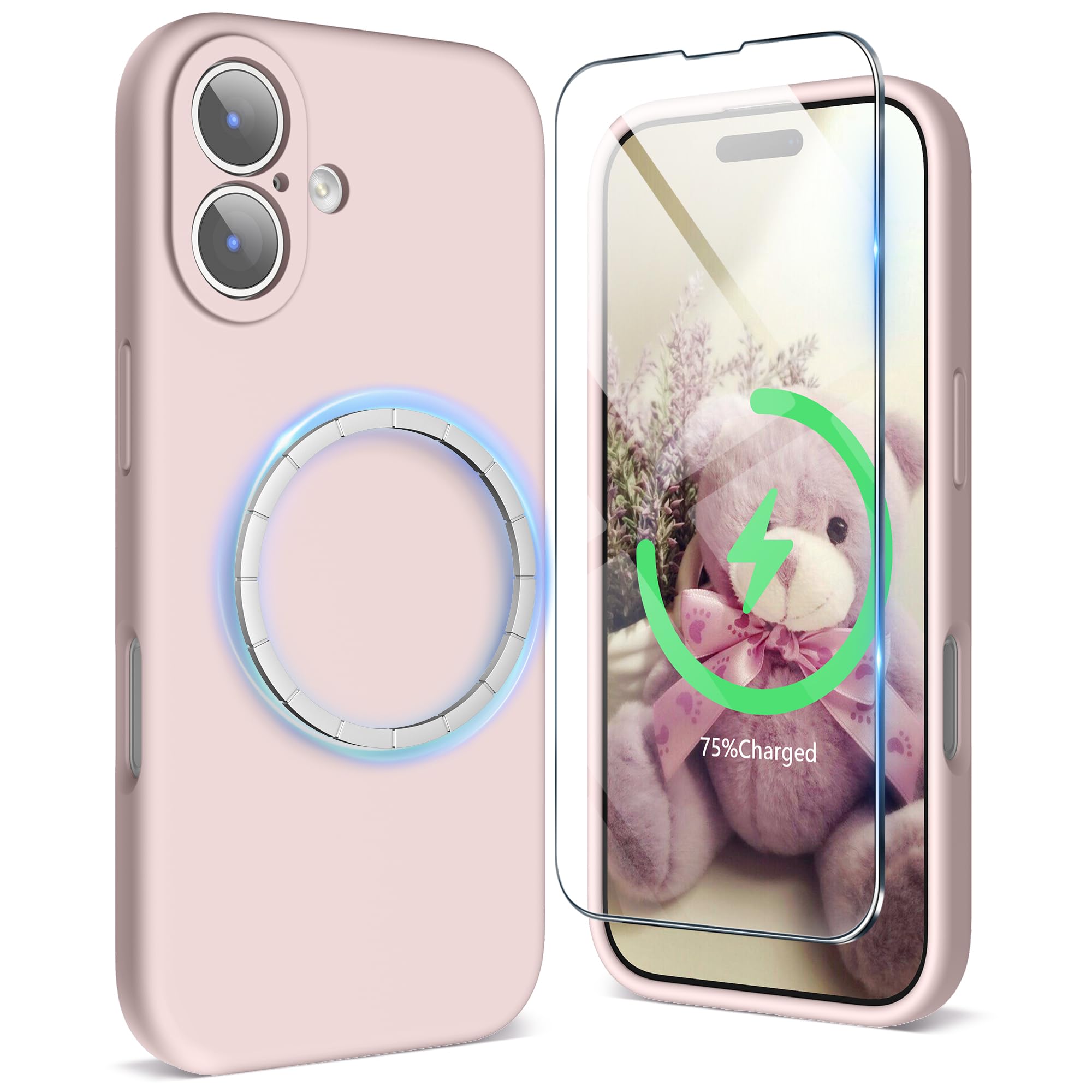 SURPHY iPhone 17 用ケース シリコン MagSafe対応,フィルム付き 6.3インチ対応(2025) スマホケース iPhone 17(カメラの全面保護) マグネット搭載 アイフォン17用ソフトカバー(ピンク)