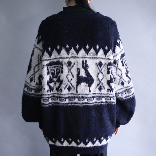 "モケモケ" mohair motif knit mural full pattern over silhouette 5b cardigan