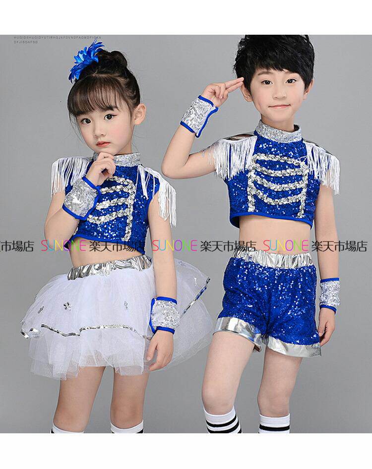 ダンス衣装 スパンコール キッズ チアガール 女の子 男の子 トップス