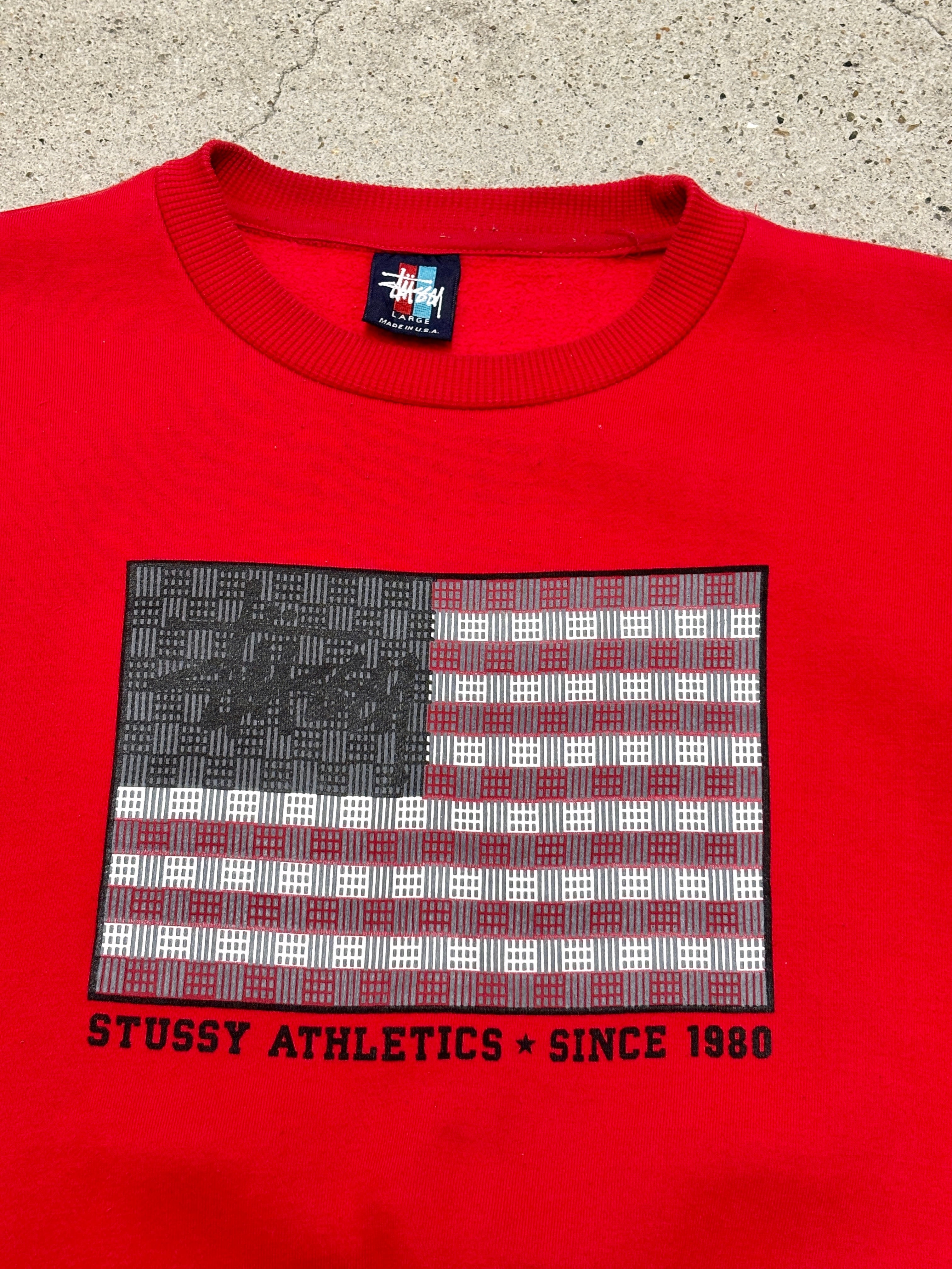 90s OLD STUSSY/Stars and stripes print Sweat/USA製/赤青タグ 90s OLD STUSSY/Stars and stripes print Sweat/USA製/赤青タグ