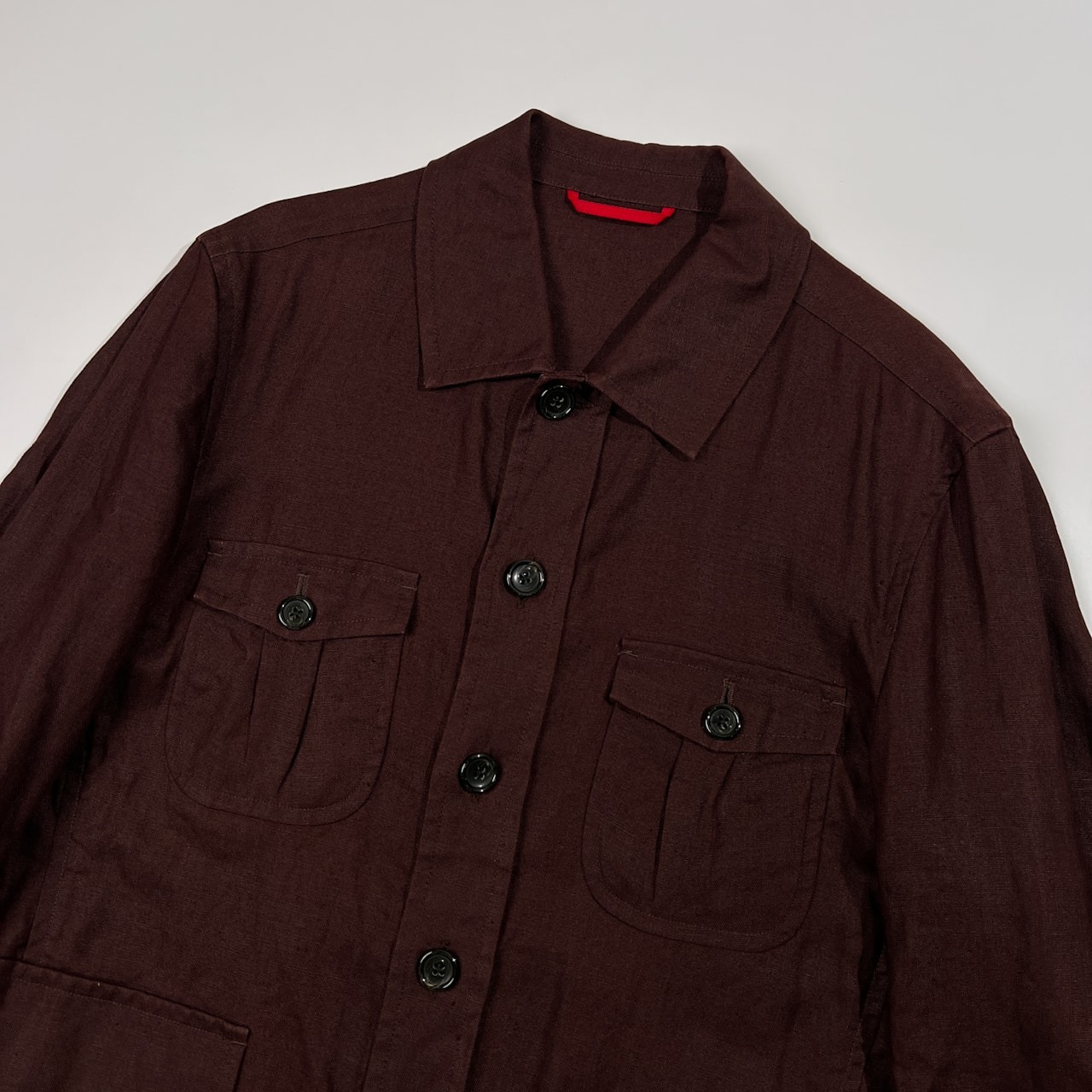 麻100% J.PRESS ジェイプレス リネン サファリ ジャケット サイズ M /ブラウン系/オンワード樫山/日本製