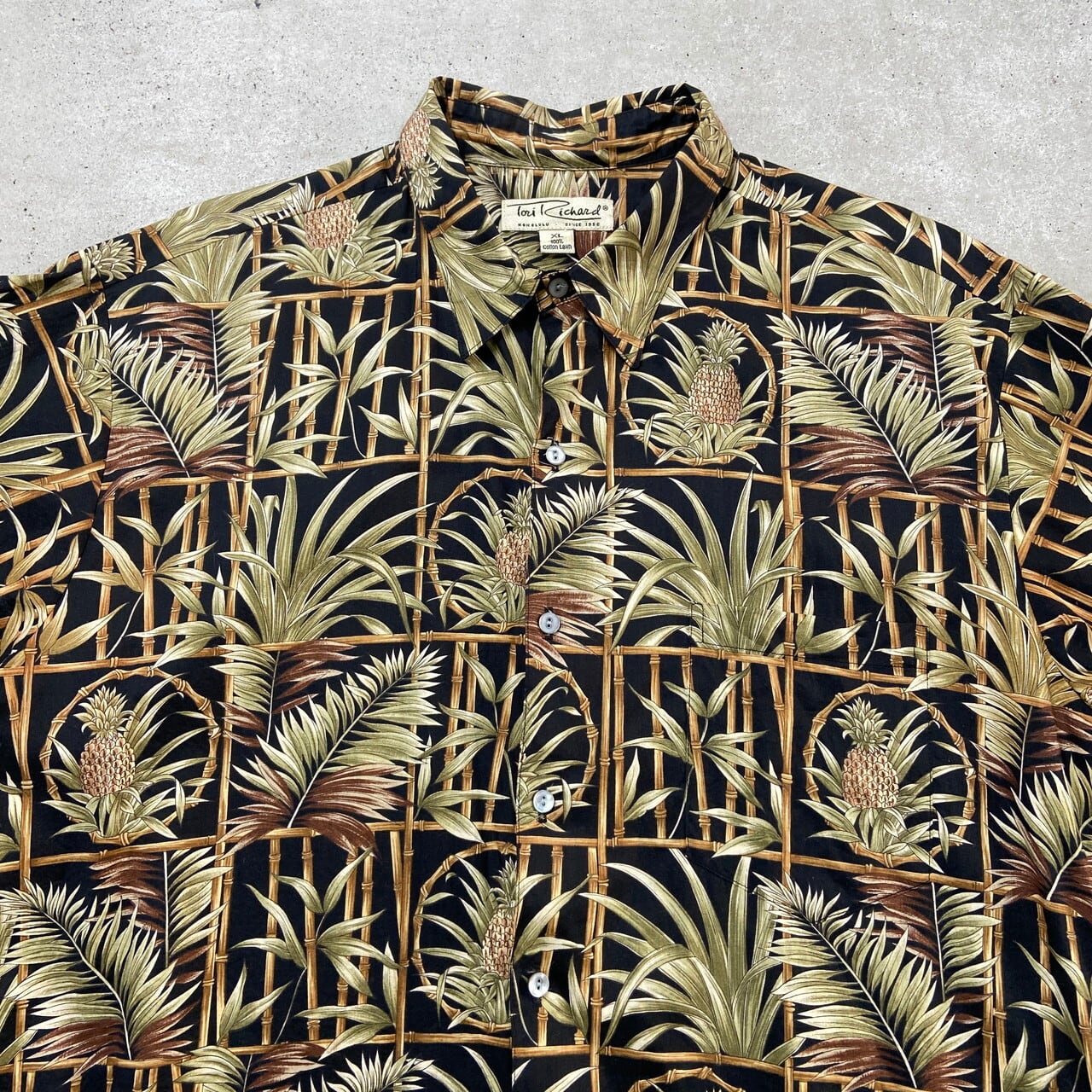 アロハシャツ 半袖 パイナップル USA VINTAGE古着 ビンテージ WOOF Republic パイナップル柄 コットン アロハシャツ メンズL 古着