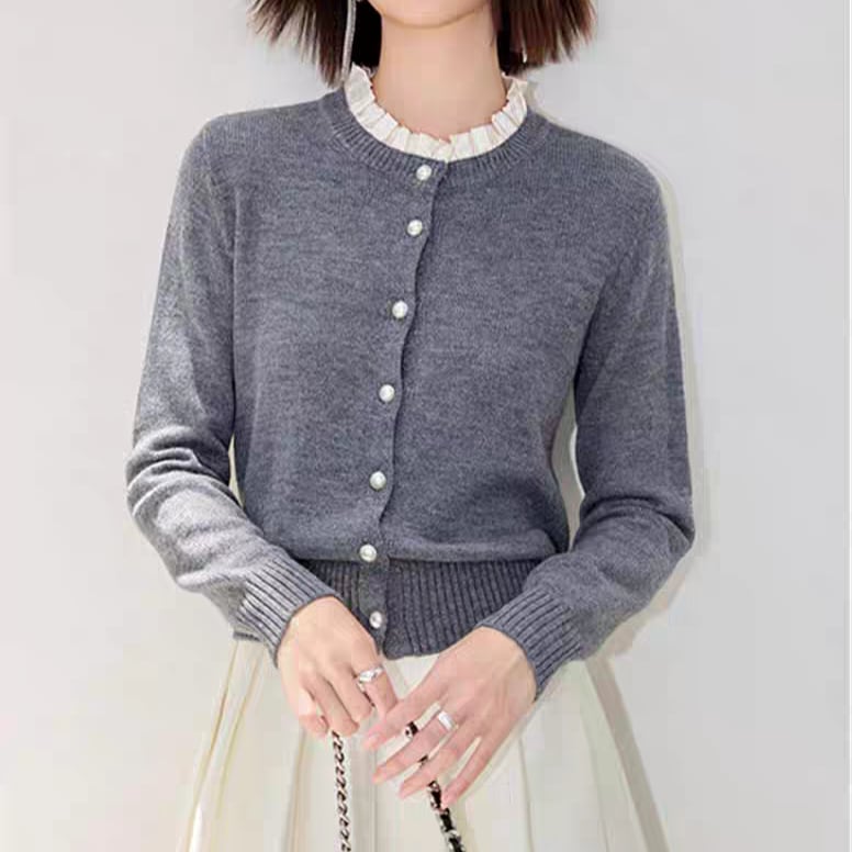 フリルネックカーディガン r001241