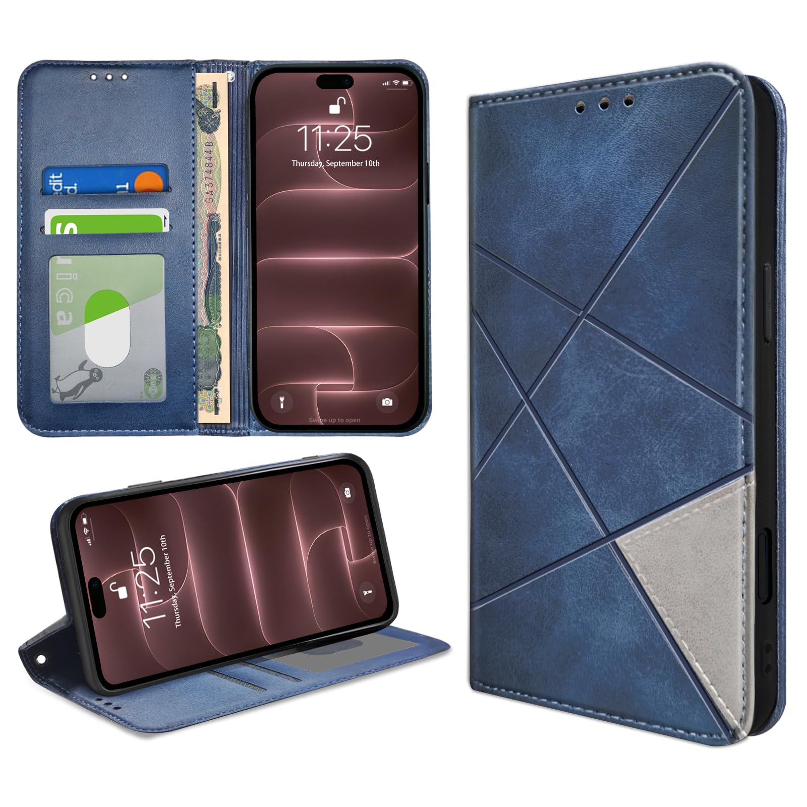 bjnosdv iPhone 18 ProMax /17 ProMax 用ケース 手帳型 高級PUレザー 全面保護 ブルー