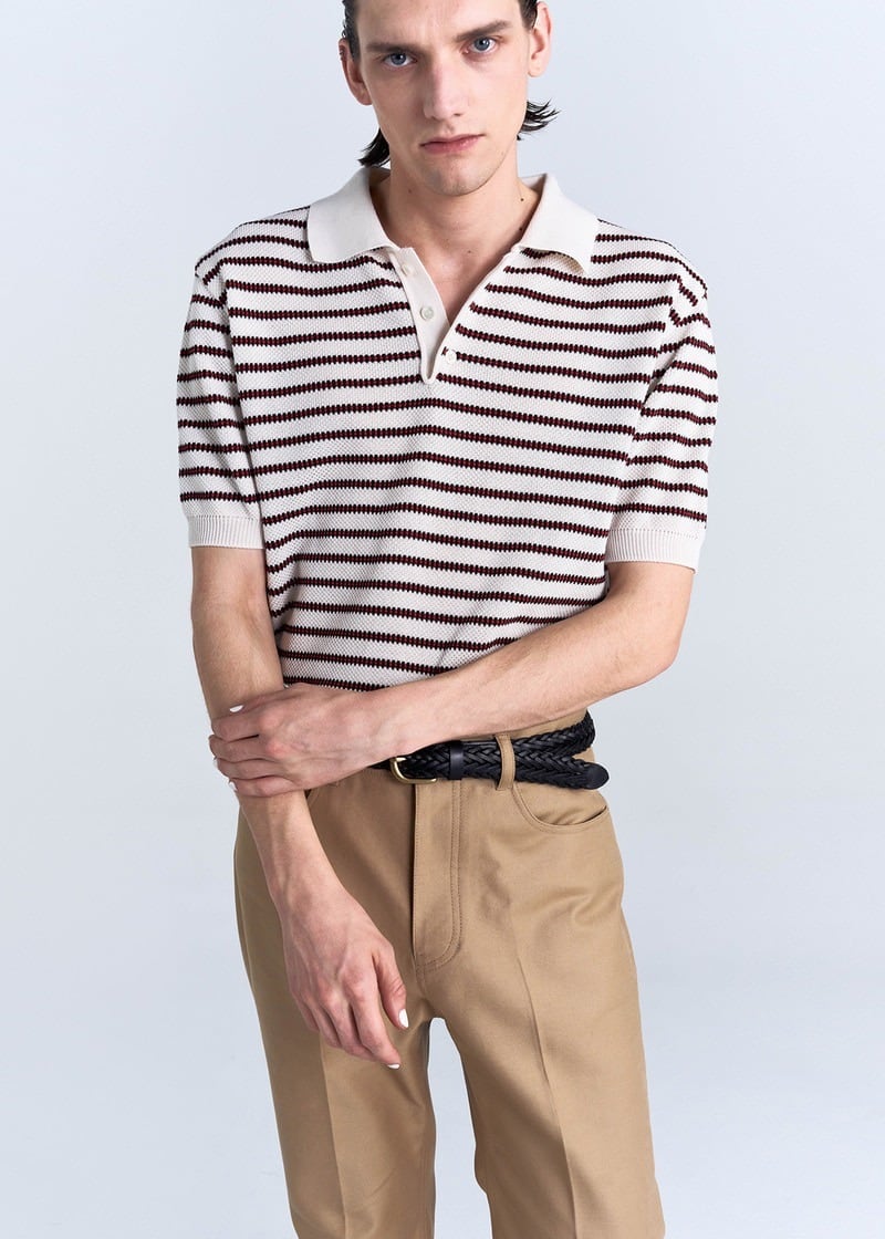 RIIZE 韓国 ポップアップ ポロシャツ ソンチャン サイズ1 ☆RIIZE ソンチャン 着用！！【NOICE】TWIST STRIPED KNIT POLO SHIRT