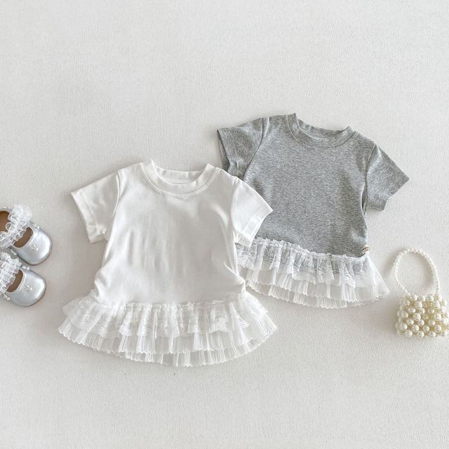 【BABY】ウエスト切替裾レースフリル半袖Tシャツ - 13