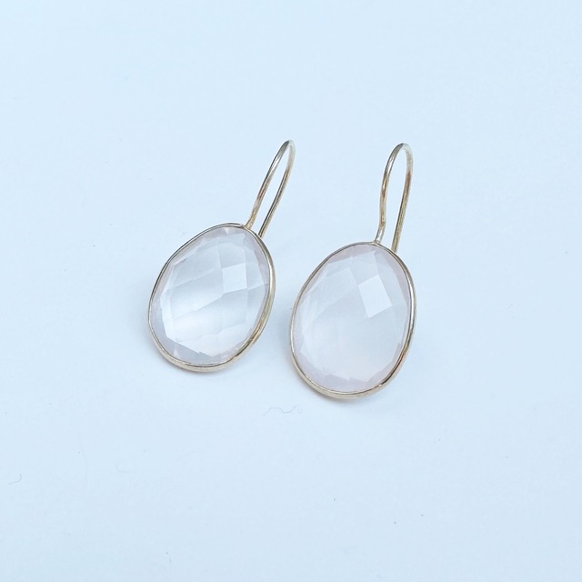 【ラスト1！！！】Gold Coating ローズクォーツ マロンカット フックピアス