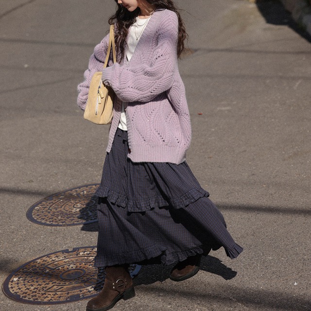 frill tiered check skirt　J00241