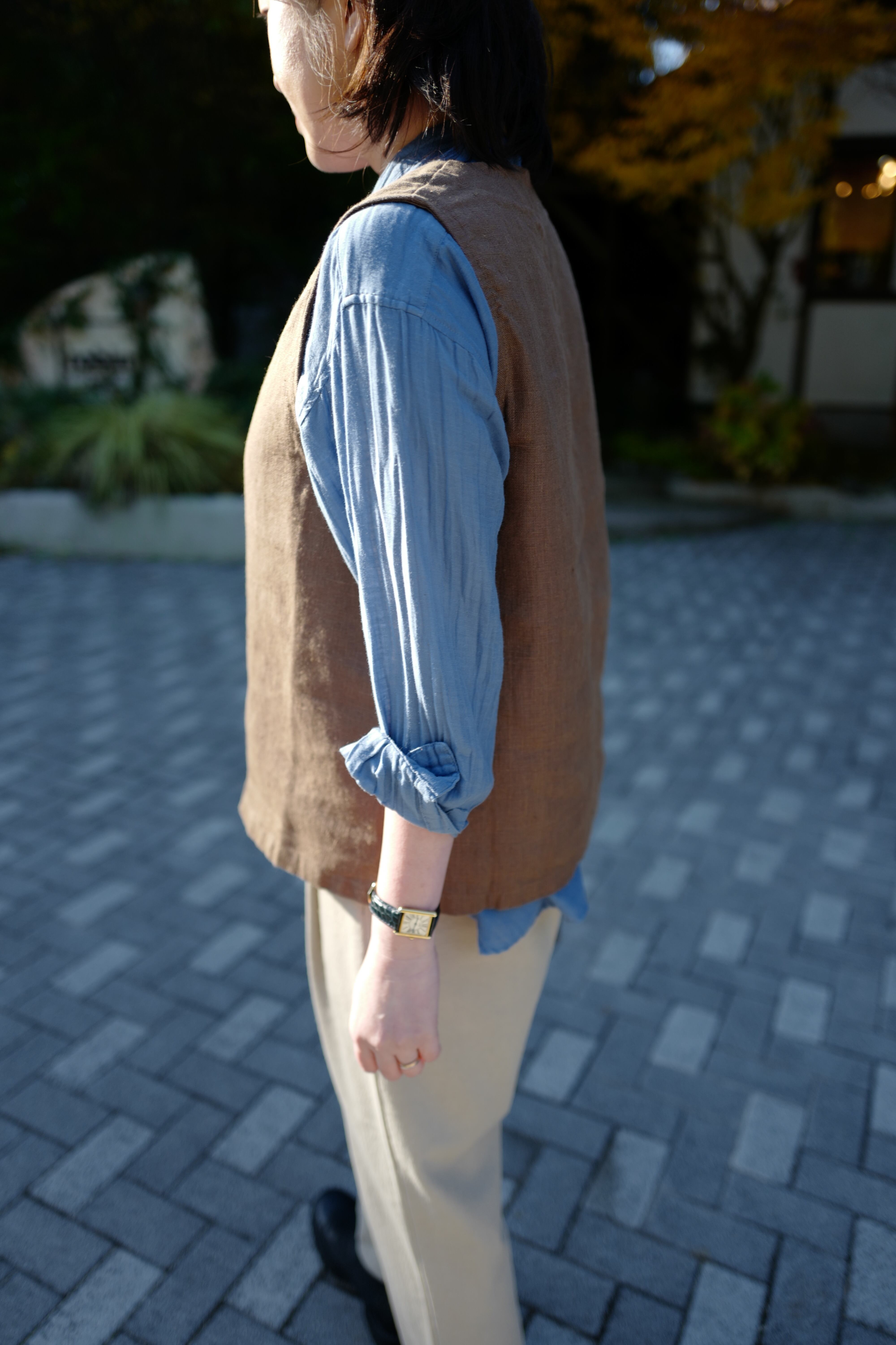 evam eva ｜cotton silk narrow pants (beige, sumi) | robin ASO