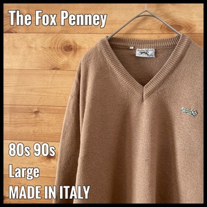 【FOX Penney】訳あり イタリア製 ニット セーター Vネック ウール ポリエステル ワンポイントロゴ 刺繍 ベージュ MADE IN ITALY L EU古着 ヨーロッパ古着