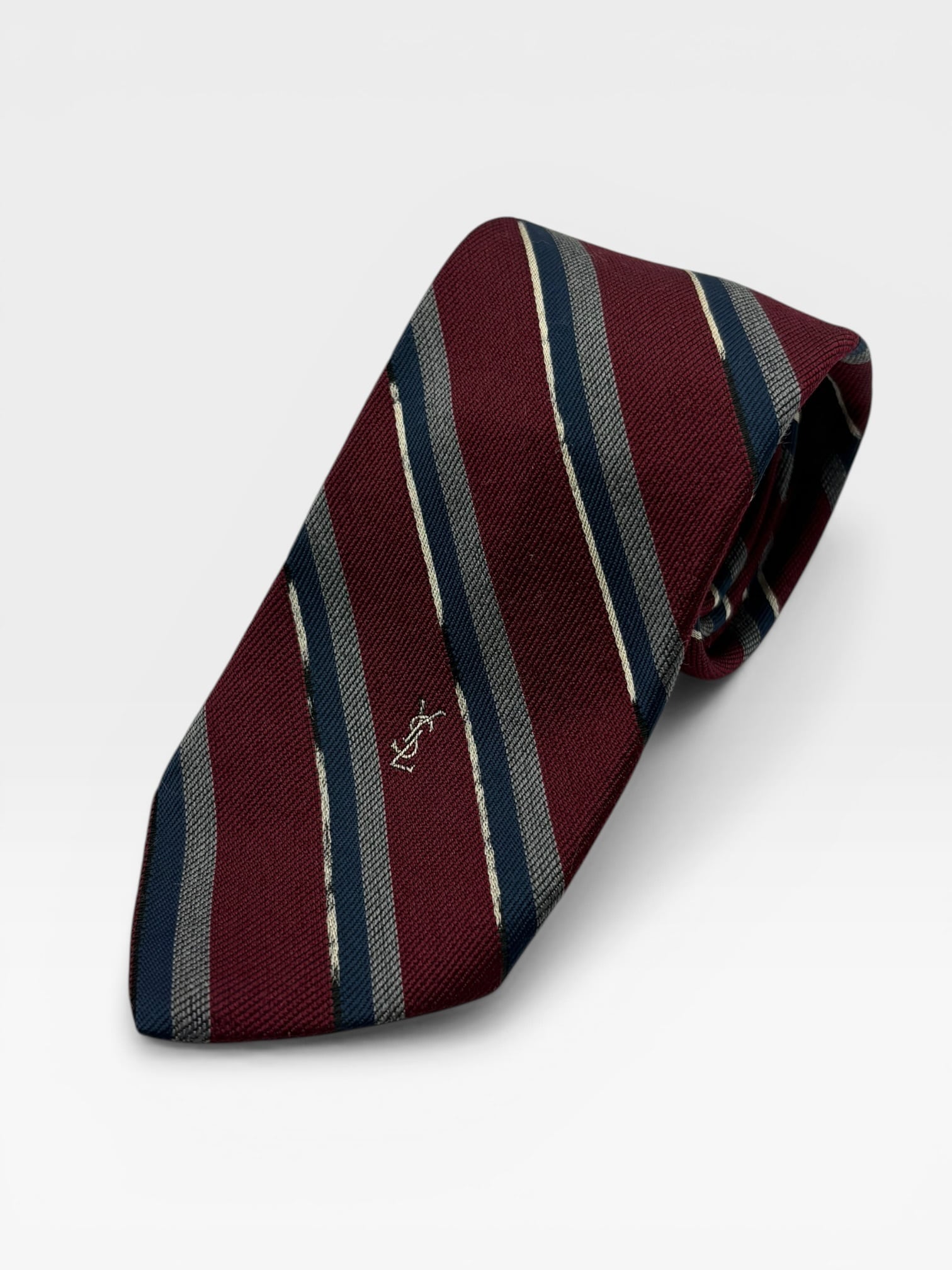 【VINTAGE】1980’s “Yves Saint Laurent” Logo Embroidery Regimental Stripe Tie