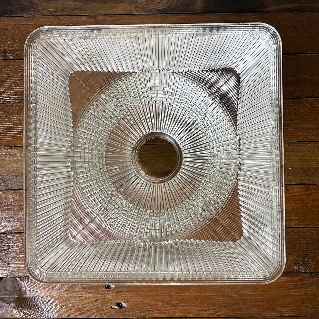 Vintage Holophane Prismatic Glass Square Dome Shade 10-5/8 inch #1 ホロフェーン プリズマティック スクエアドーム グラスシェード #1 刻印有 中古